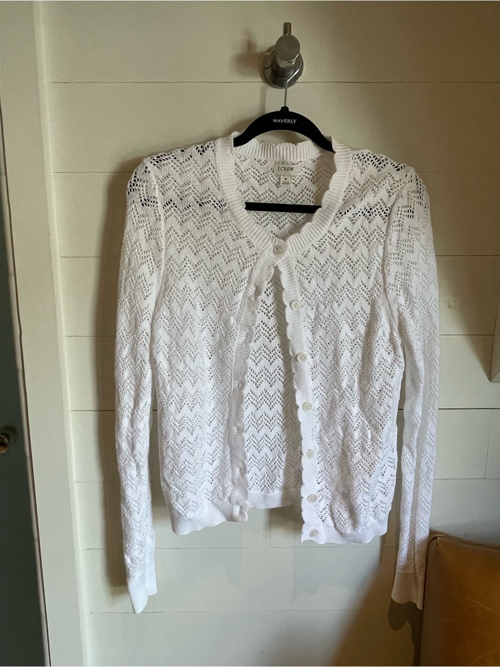 J. Crew White Openwork Eyelet Button Cardigan